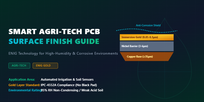 Últimos blogs de la empresa sobre Agri-Tech IoT: Selección de acabado superficial (ENIG) para PCB resistentes a la corrosión en redes de riego inteligentes