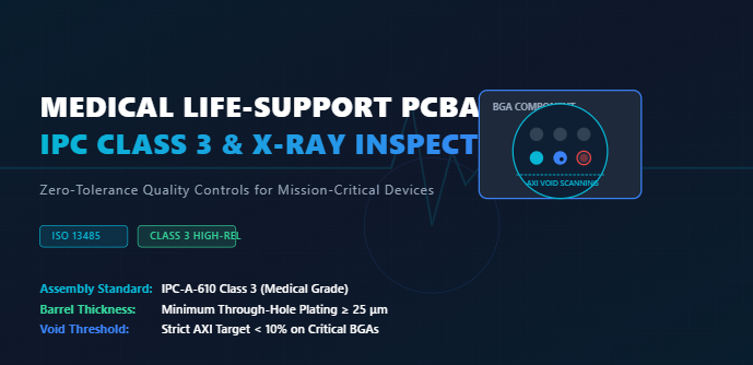 Últimos blogs de la empresa sobre Tecnología médica: Aplicación de las normas IPC de clase 3 e inspección de rayos X para PCBA médicos de misión crítica